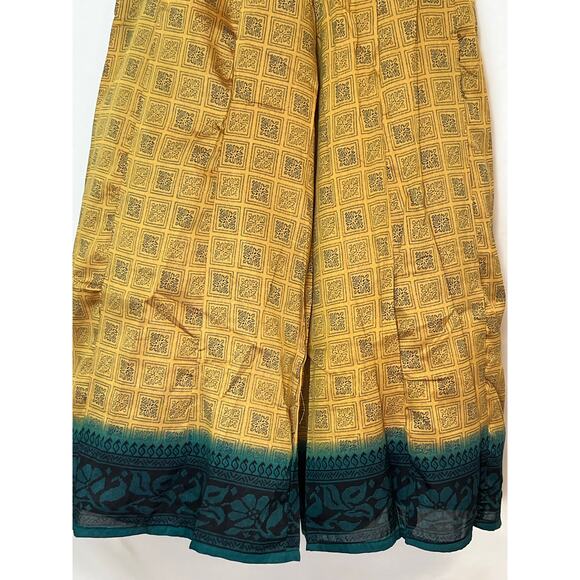 NWT Junglee Billee Women’s Gold Green Tribal Print Kulot Pants Wide Leg Boho - Picture 9 of 9